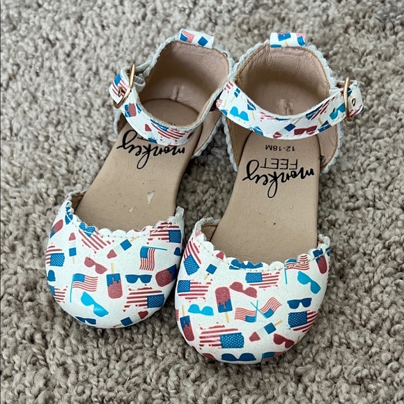 Monkey Feet Leather Americana 4th Of July Scalloped Toddler Flats - Picture 1 of 6